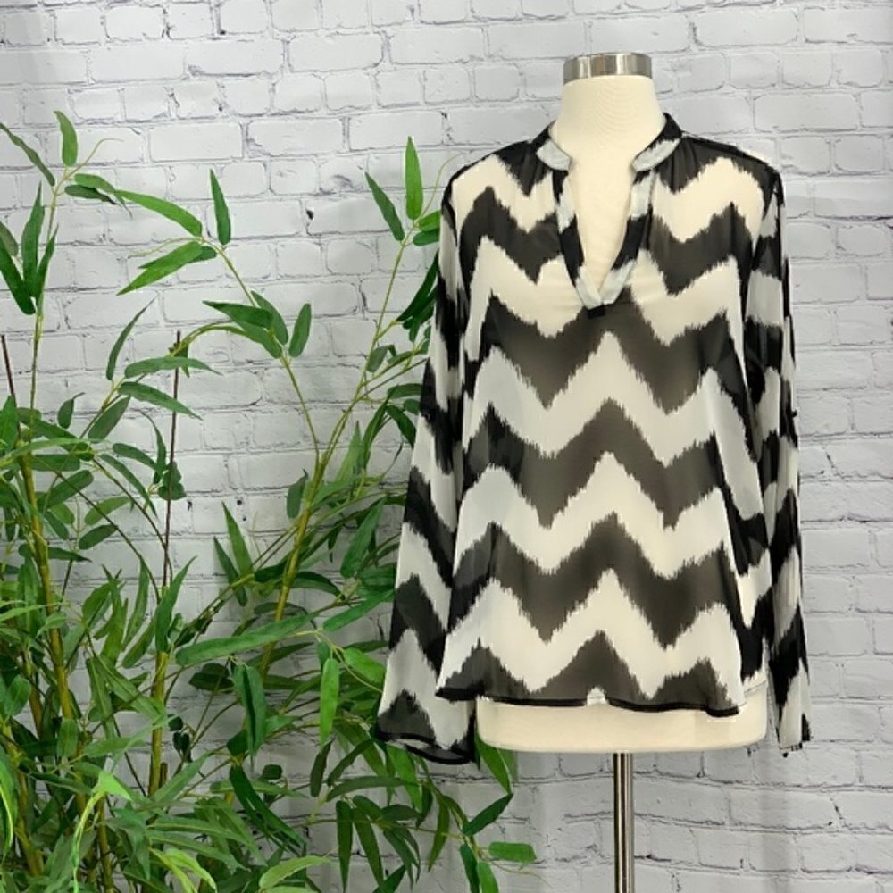 ๐No Boundaries Black & White Long Sleeve SheerTop - Picture 7 of 7